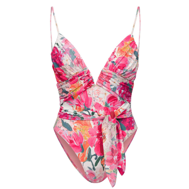 Thumbnail of The Diana Floral Print Low Back Swimsuit With Tie Waist image