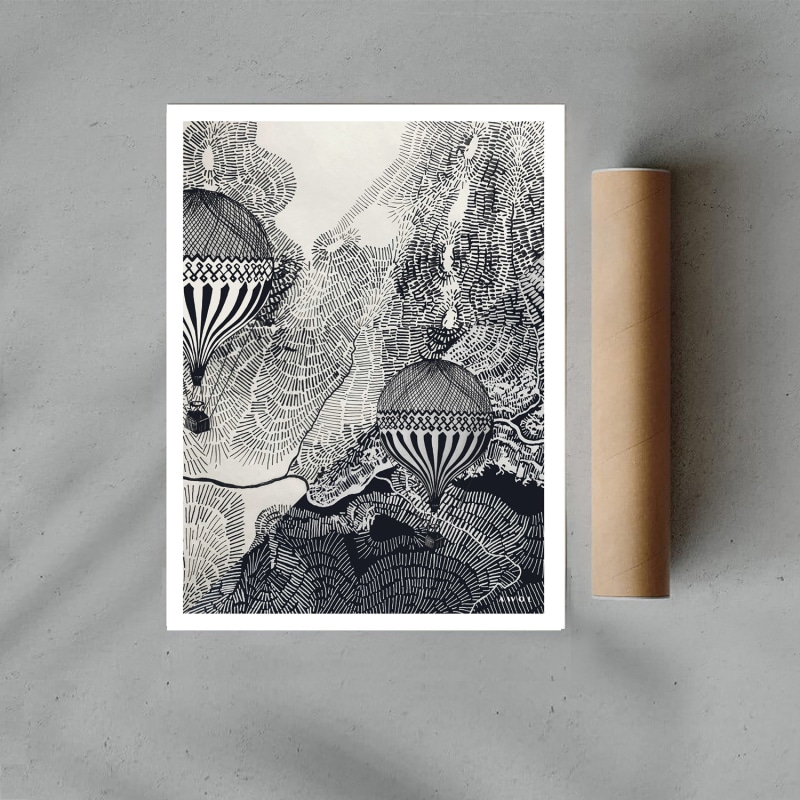 Thumbnail of The Dreamer: Vintage Travel In The Sky With Hot Air Balloons, Travel Art Print image