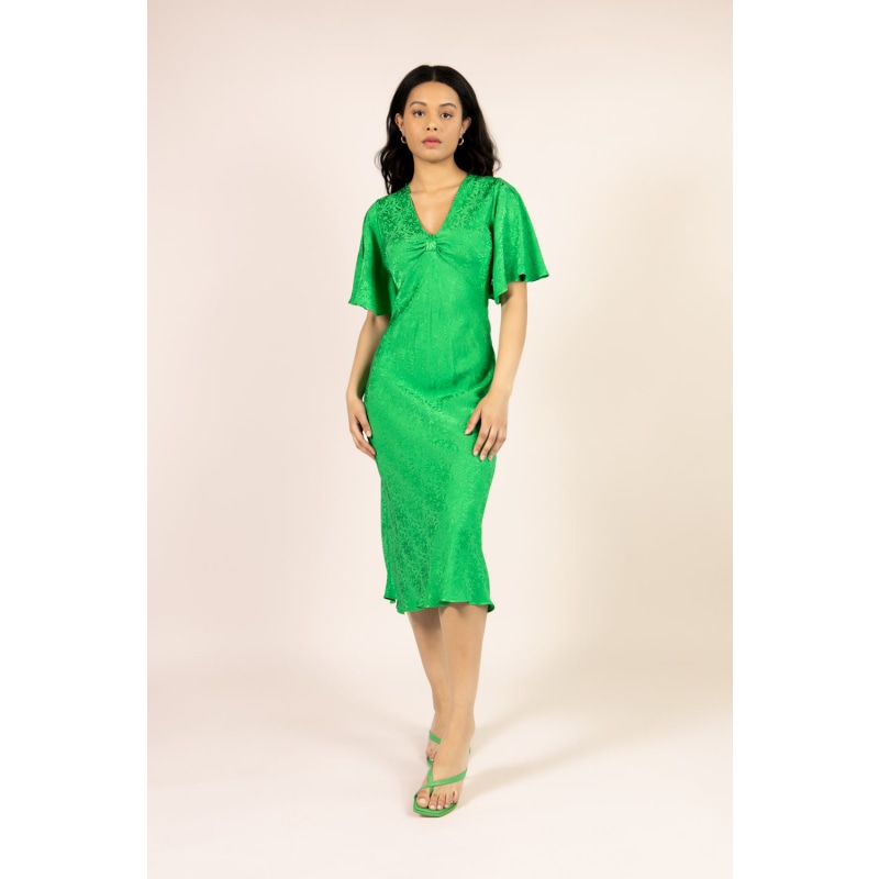 Thumbnail of The Elouise Midi Dress In Green Floral Satin image