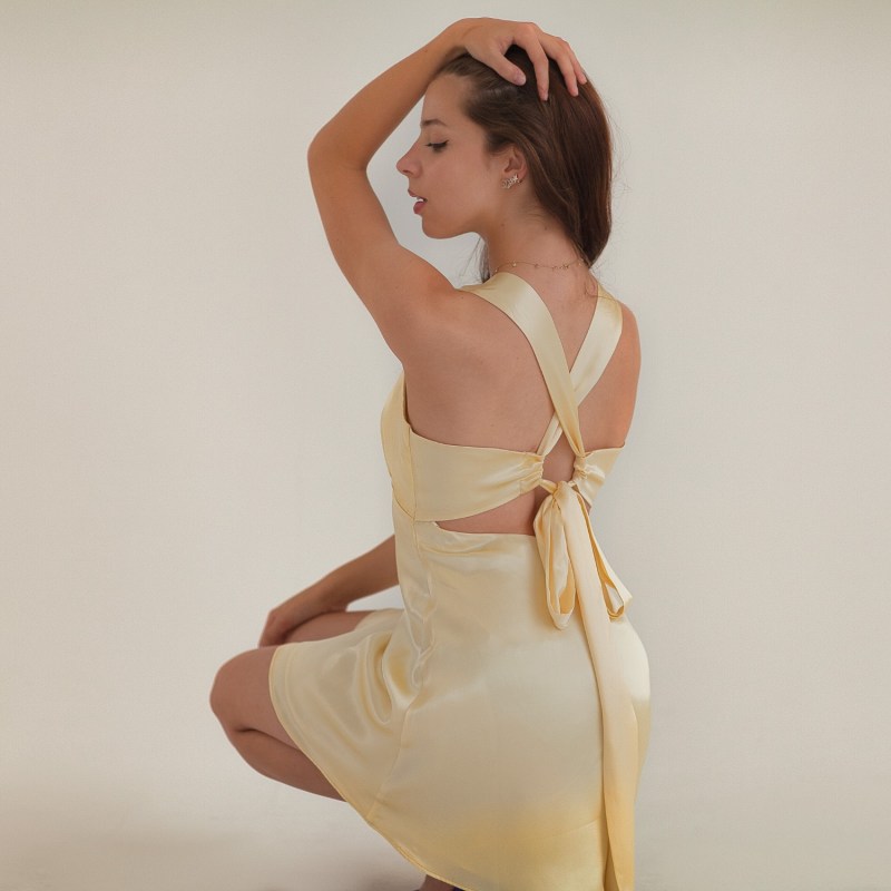 Yellow silk mini dress hotsell