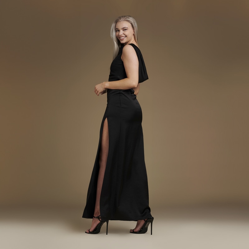Thumbnail of Vest Floor Length Satin Dress - Harriet In Black image