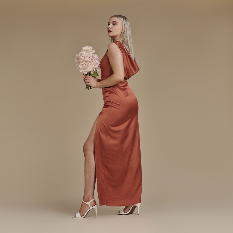 Thumbnail of Vest Floor Length Satin Dress - Harriet In Burnt Orange image