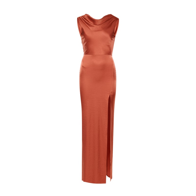 Thumbnail of Vest Floor Length Satin Dress - Harriet In Burnt Orange image