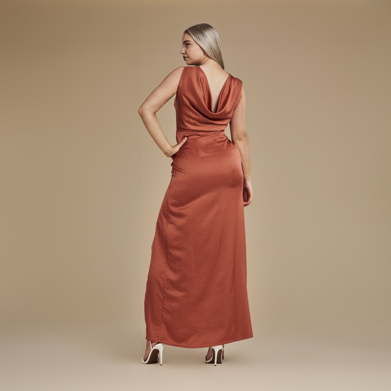 Thumbnail of Vest Floor Length Satin Dress - Harriet In Burnt Orange image