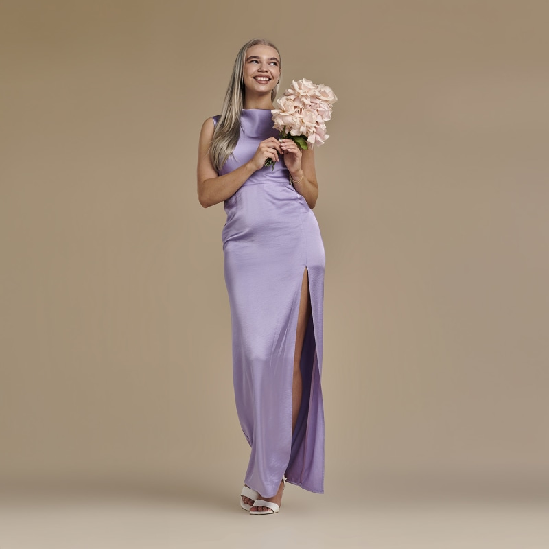 Thumbnail of Vest Floor Length Satin Dress - Harriet In Lavender image