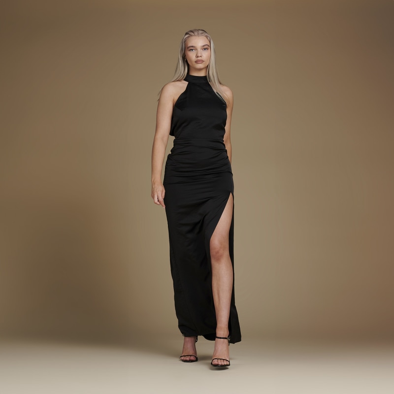 Thumbnail of Halter Neck Floor Length Satin Dress - Josephine In Black image