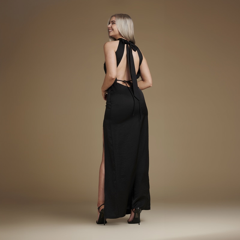 Thumbnail of Halter Neck Floor Length Satin Dress - Josephine In Black image