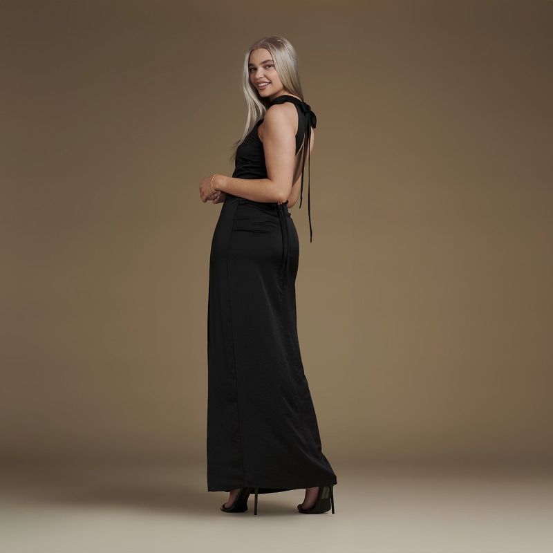 Thumbnail of Halter Neck Floor Length Satin Dress - Josephine In Black image