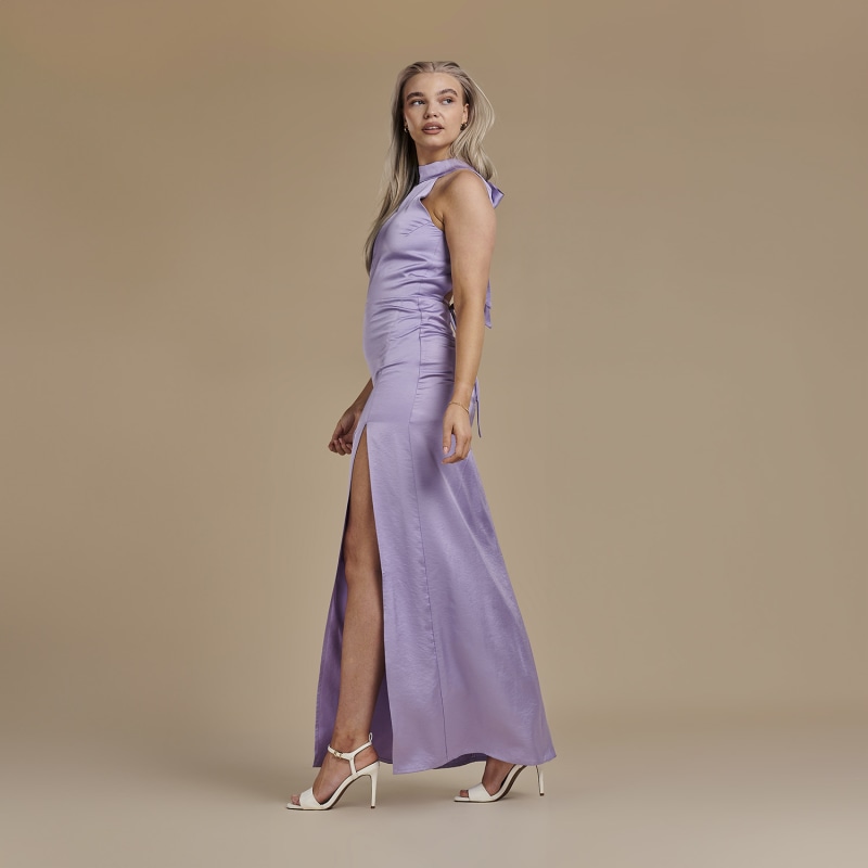 Thumbnail of Halter Neck Floor Length Satin Dress - Josephine In Lavender image