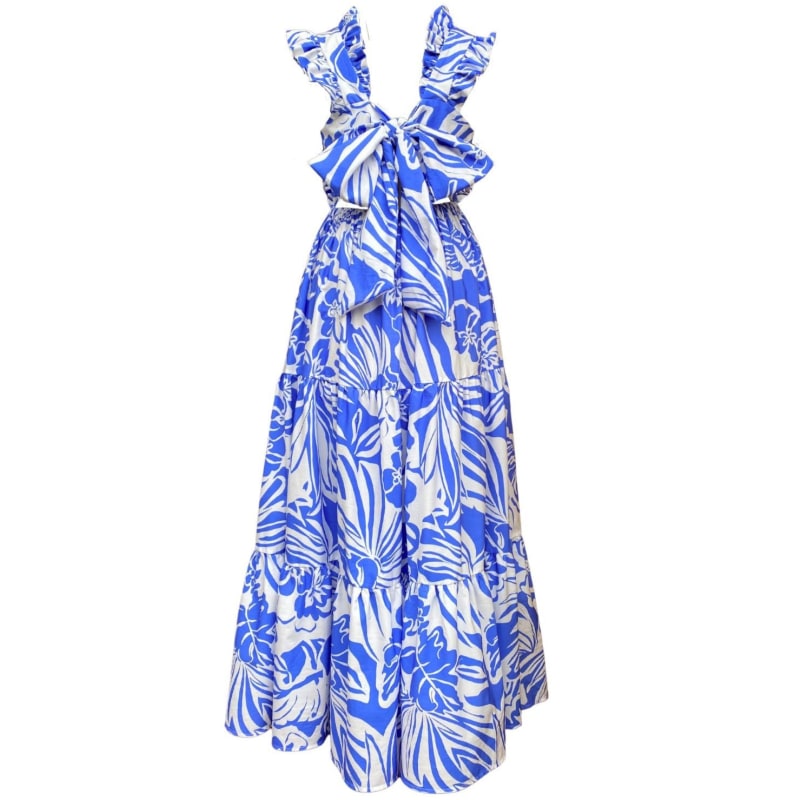 Thumbnail of The Karis Tie Back Maxi Dress In Blue & White image