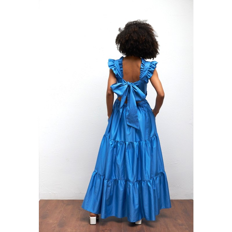 Thumbnail of Karis Tie Back Maxi Dress In Cornflower Blue image