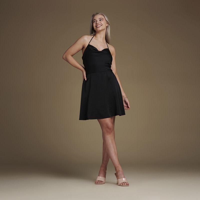 Thumbnail of Backless Satin Slip Mini Dress - Kelly In Black image