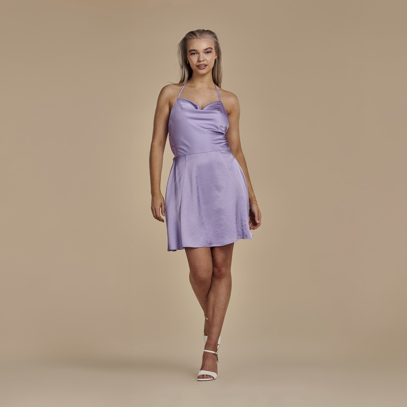 Thumbnail of Backless Satin Slip Mini Dress - Kelly In Lavender image