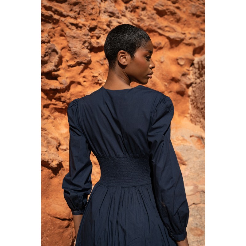 Thumbnail of The Kōr Organic Cotton Maxi Dress In Navy image