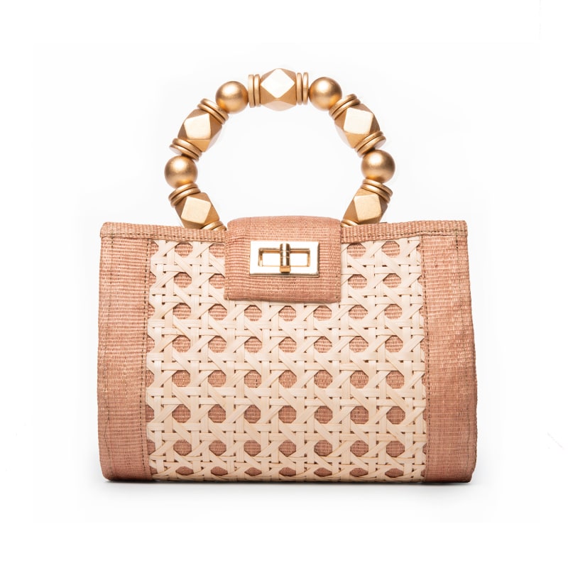 Thumbnail of The Mila Tan & Gold Rattan Woven Handbag image