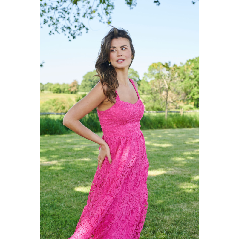 Thumbnail of The Monaco Lace Maxi Dress Hot Pink image