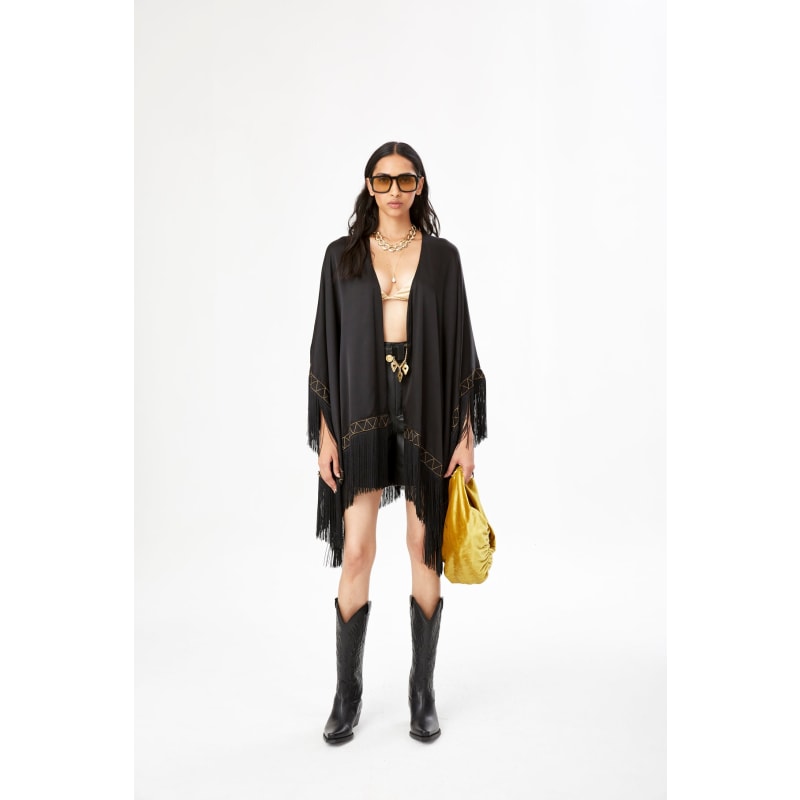Thumbnail of The Nomad Silk Poncho with Fringes/Tassels and Embroidery image