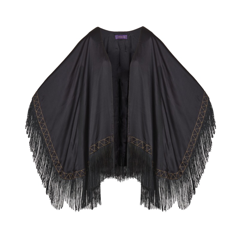 Thumbnail of The Nomad Silk Poncho with Fringes/Tassels and Embroidery image