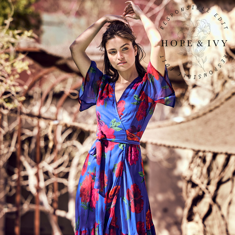 Thumbnail of The Nour Flutter Sleeve Maxi Wrap Dress With Tie Waist image