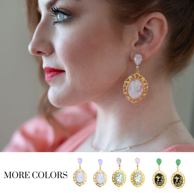 Thumbnail of The Pink Reef Deco Vintage Cameo Earrings In Baby Blue image