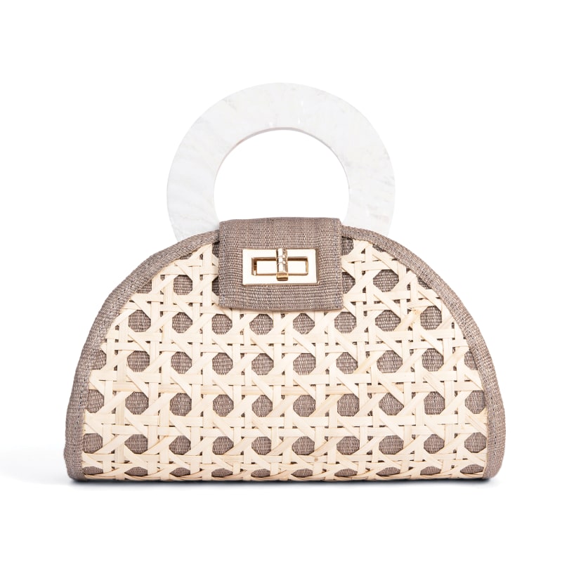 Thumbnail of The Ruthie Grey & Mother Of Pearl Rattan Woven Handbag image