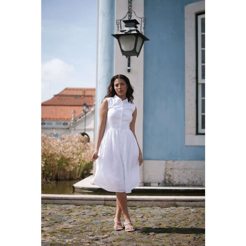 The Organic Cotton Midi Shirt Dress With Pockets In White