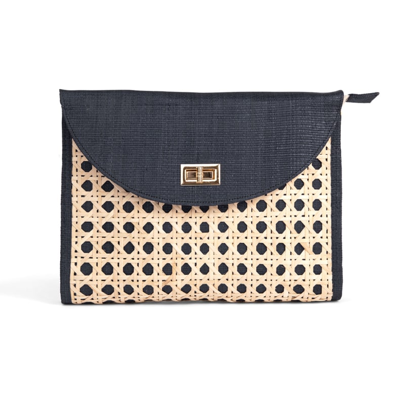 Leather Woven Gold Chain Purse Black