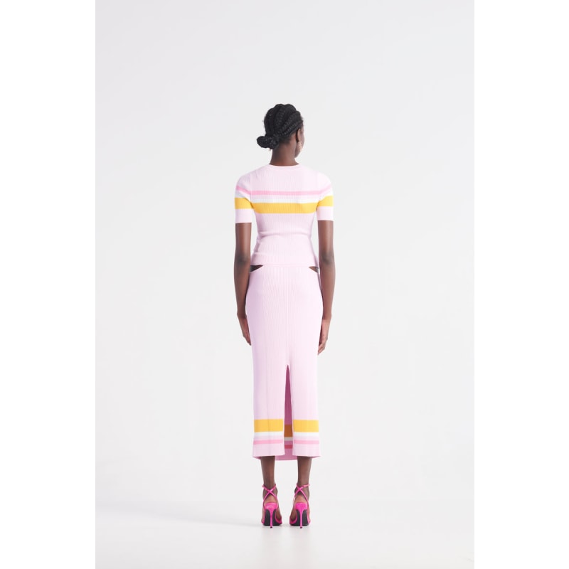 Thumbnail of The Sporty Stripe Knit Top - Pink & Mango Tango Stripe image