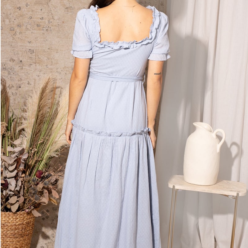 Thumbnail of The Tamara Embroidered Puff Sleeve Square Neck Maxi Dress With Waist Tie image