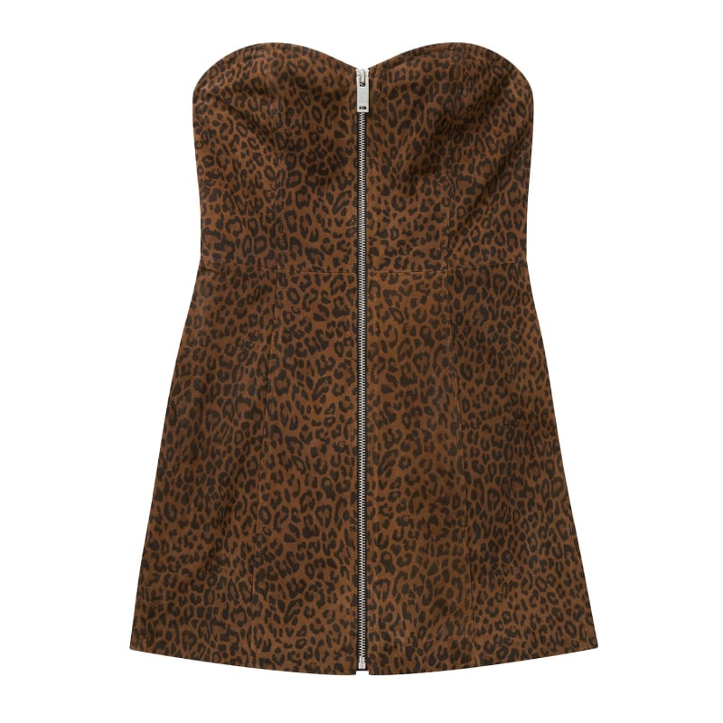 Reversible Print Mesh Dress in Brown Leopard