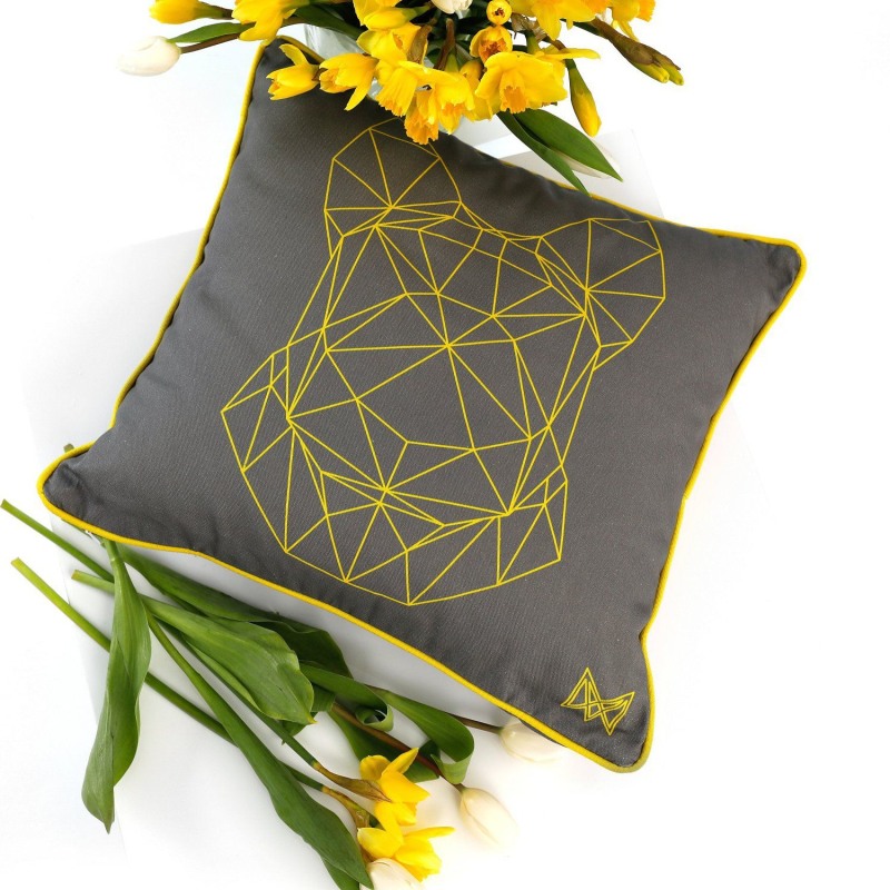 Thumbnail of Luxury Indoor Outdoor Cushions - Grey & Yellow Organic Collection Dog/Happy image