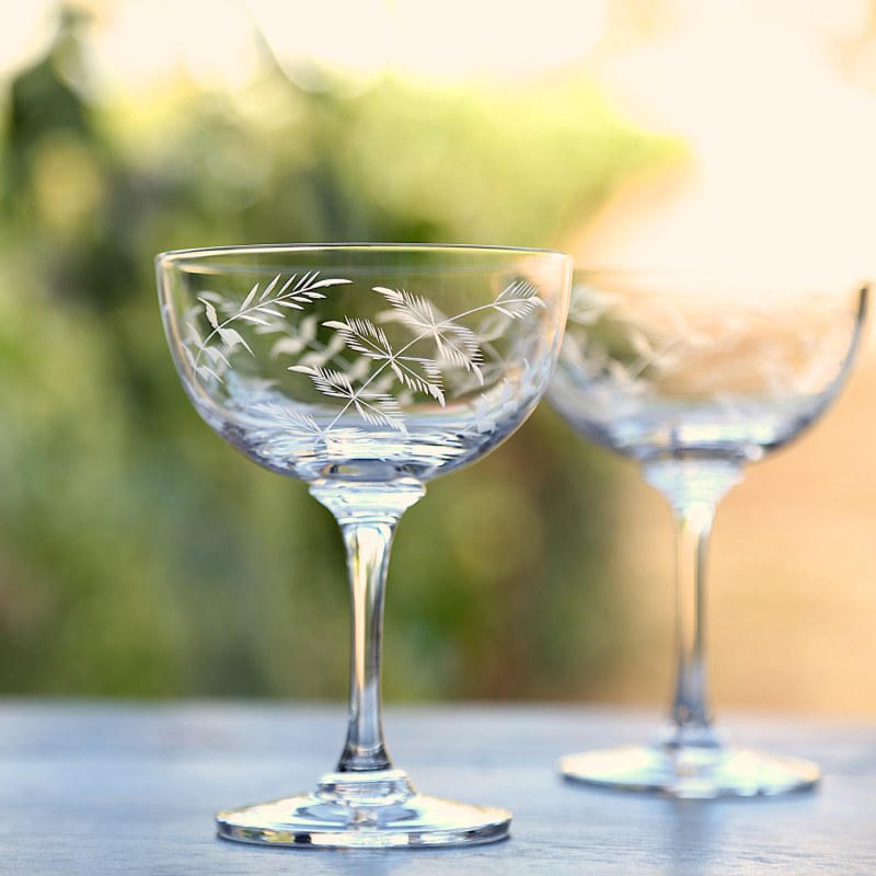 Vintage Crystal Glass Etched Fern Design Small Wine Glasses Set of 4