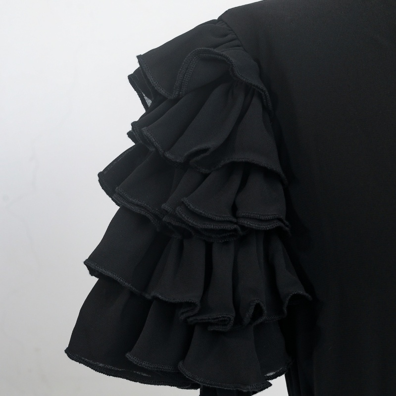 Thumbnail of Tiered Frills Shoulder Long Dress - Black image