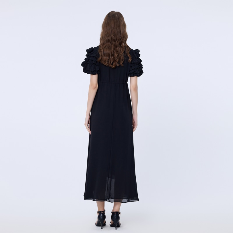 Thumbnail of Tiered Frills Shoulder Long Dress - Black image