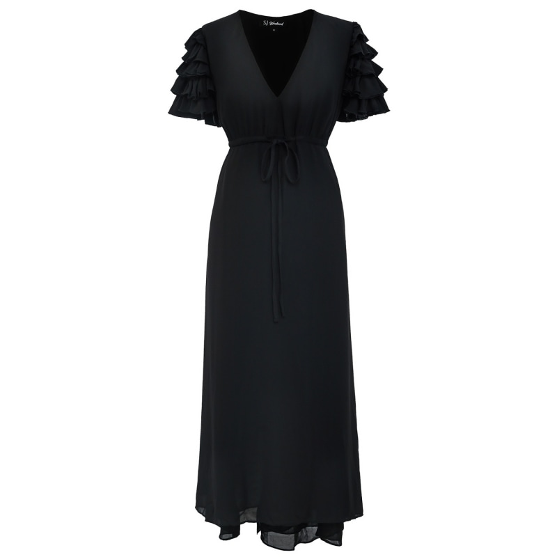 Thumbnail of Tiered Frills Shoulder Long Dress - Black image