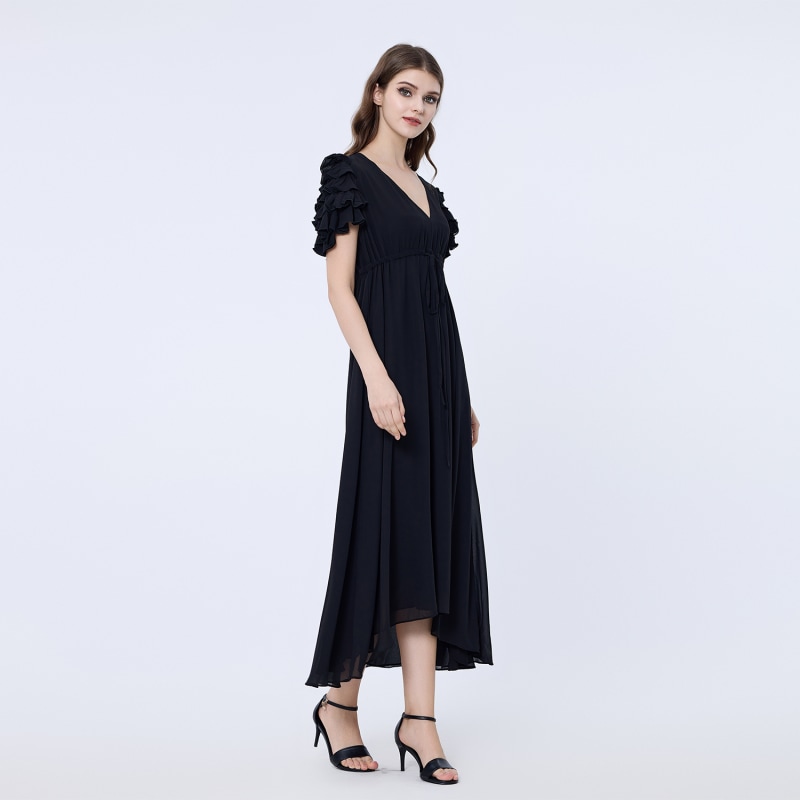 Thumbnail of Tiered Frills Shoulder Long Dress - Black image