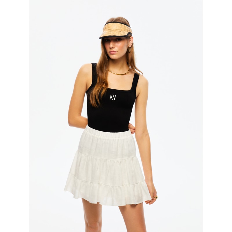 Ecru Tiered Mini Linen Skirt NOCTURNE Wolf Badger