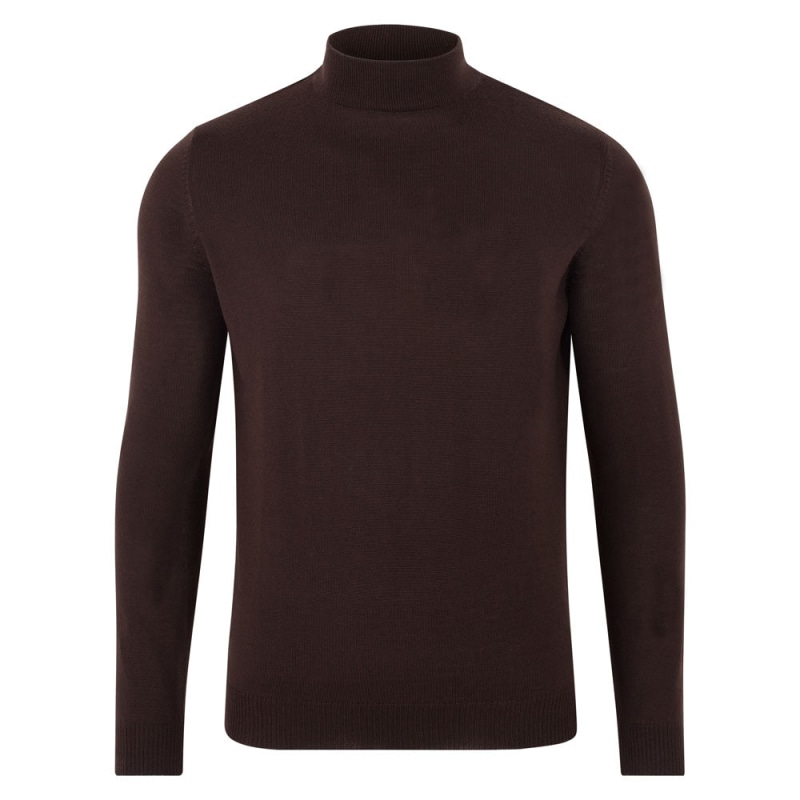 Mens Extra Fine Merino Wool Mock Turtleneck Shaw Jumper - Mahogany ...