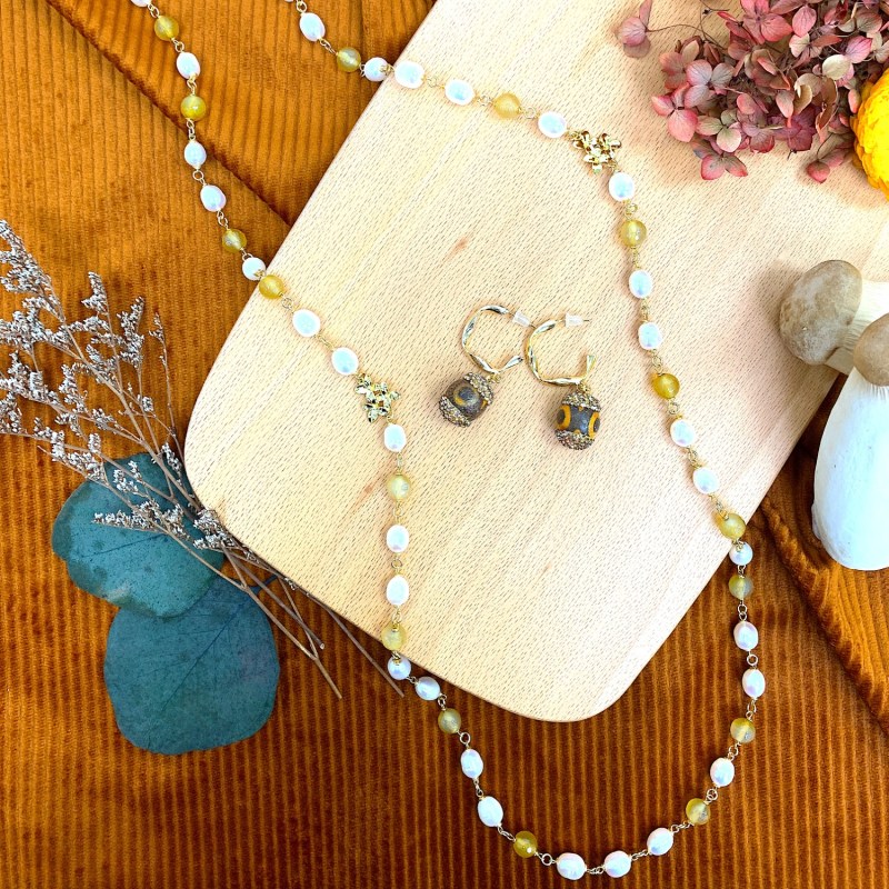 Thumbnail of Yellow Agates & Freshwater Pearls Multi-Way Necklace image