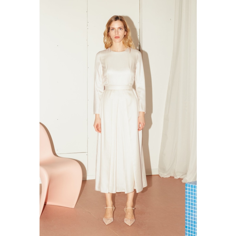 Tilda Pastel Cream Pleated Midi Dress by UNDRESS