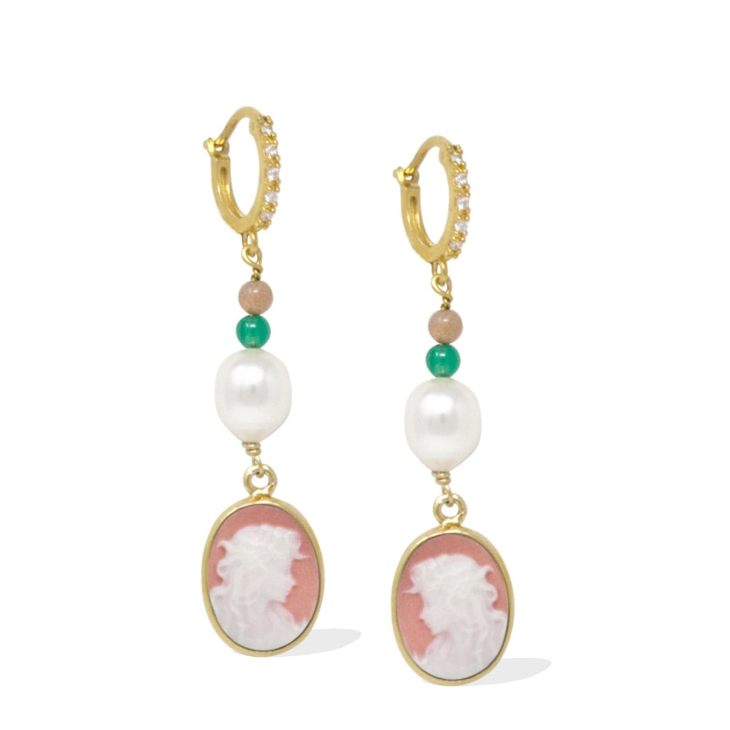 Thumbnail of Little Lovelies Gold-Plated Pink Cameo Hoop Earrings image