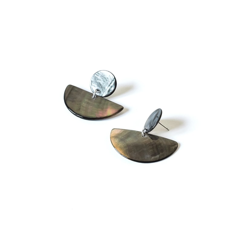 Thumbnail of Mother-Of-Pearl Geometric Earrings Coin Half Moon Iridescent Grey image