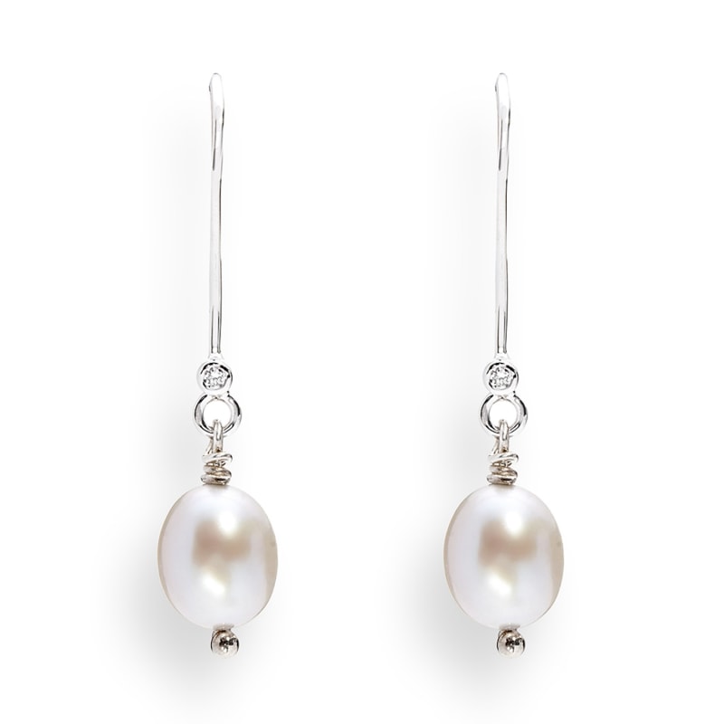 Thumbnail of June Birthday White Pearl Drop White Gold Earrings image