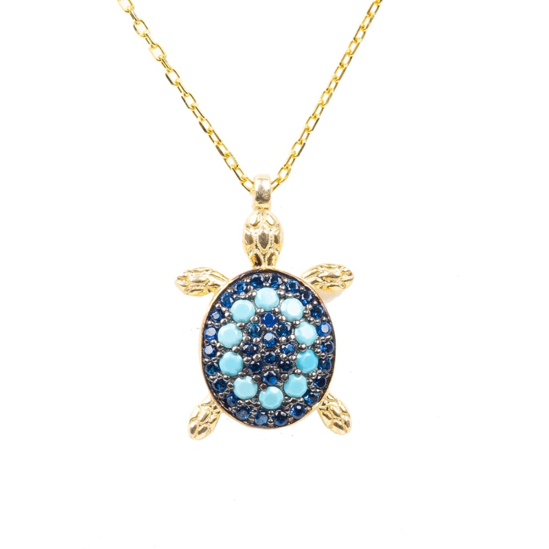 Thumbnail of Turtle Turquoise Blue Pendant Necklace Gold image