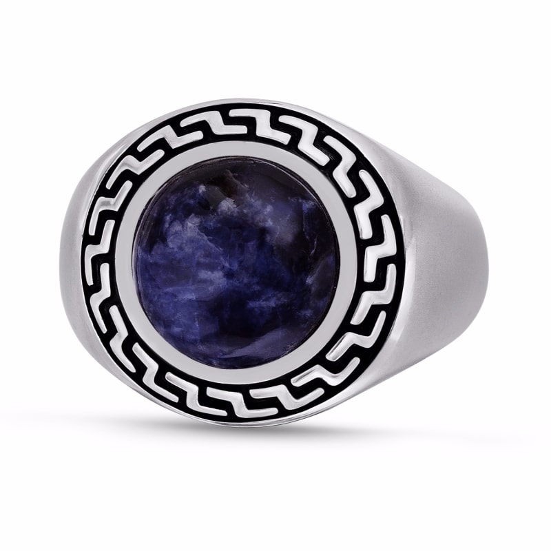 Thumbnail of Dark Blue Sodalite Stone Signet Ring In Black Rhodium Plated Sterling Silver image