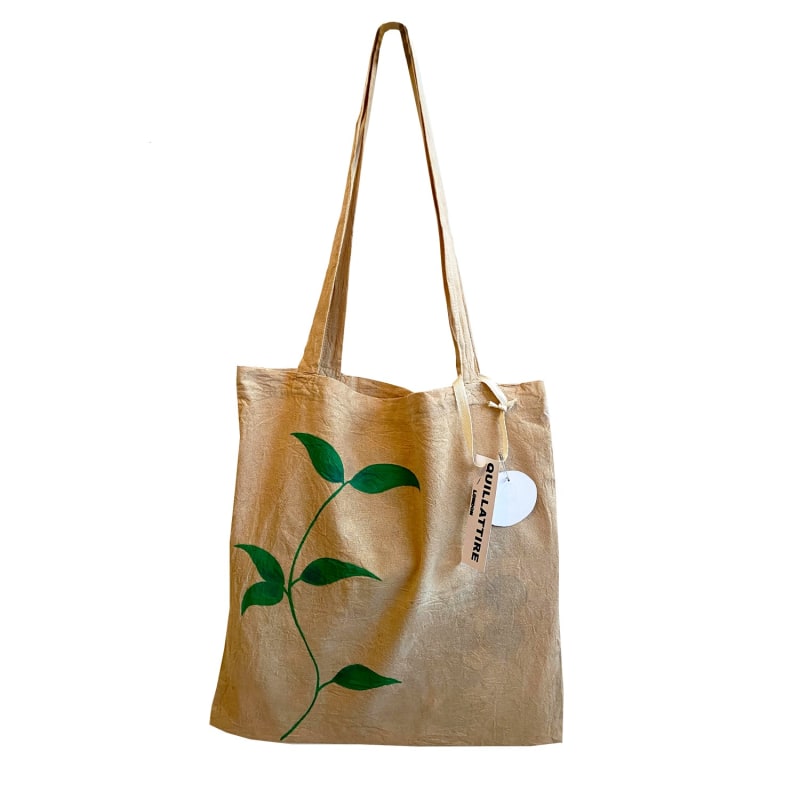 Thumbnail of Hand Painted Abstract Leaf White Tote Bag image