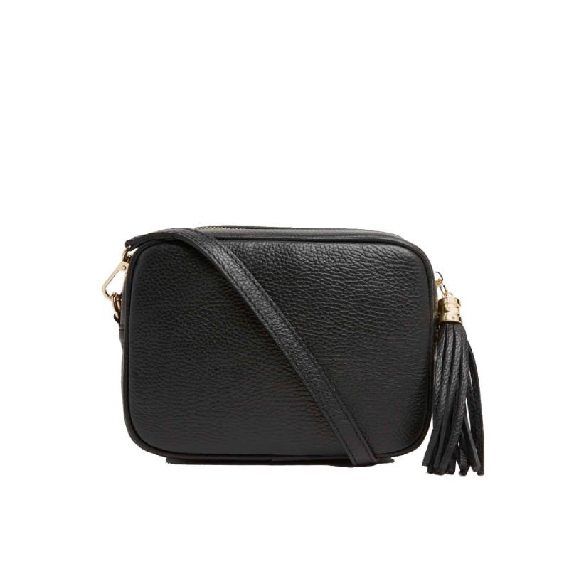 Thumbnail of Verona Crossbody Tassel Bag in Black With Green Stripe Strap image