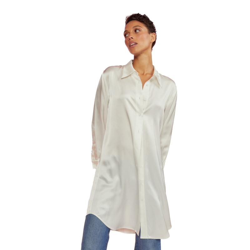 Thumbnail of Silk Charmeuse Shirt Dress - White image