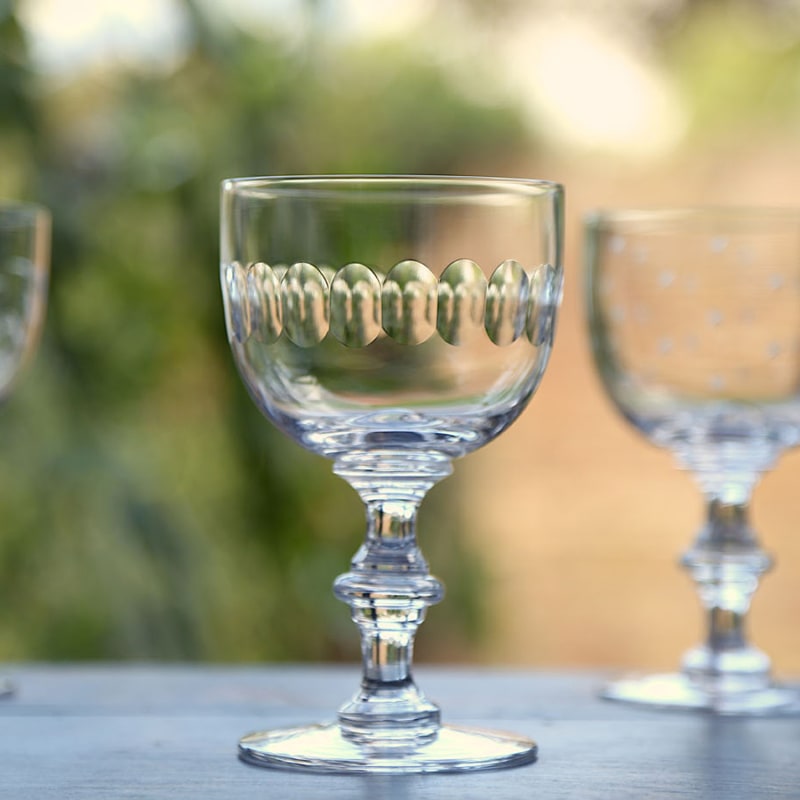 Thumbnail of Six Hand Engraved Crystal Wine Goblets With Lens Design image