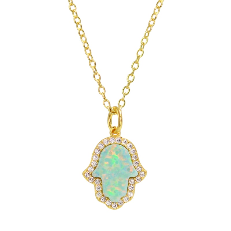 Thumbnail of Opal Hamsa Hand Necklace In Green Opal image